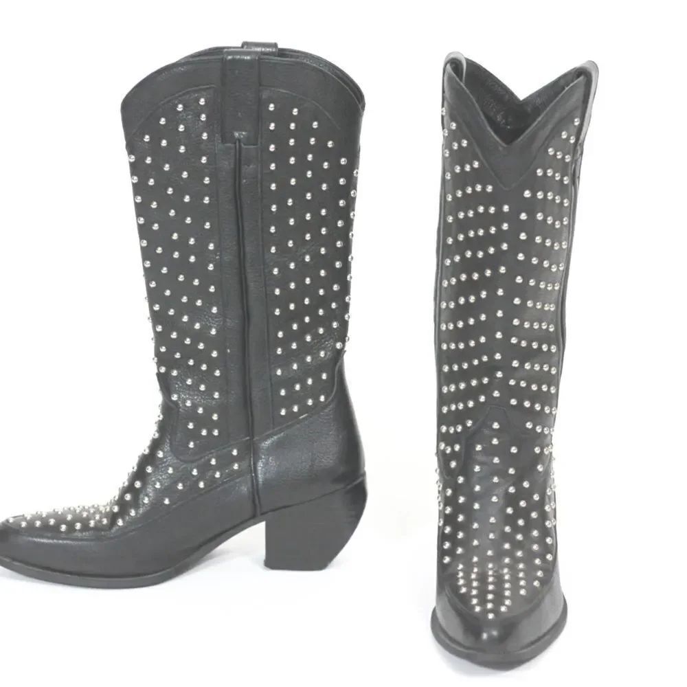 Dingo vintage leather studded heeled rockstar black motorcycle cowboy boots 8.5